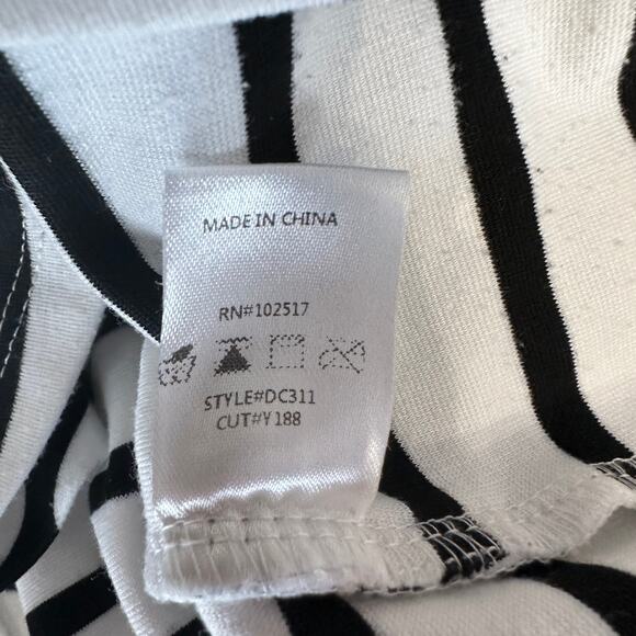 Soloiste Sheath Dress WMNS M Mini Knit Black White Stripe Fitted Twisted Stretch - Picture 8 of 8